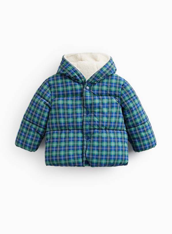 Blue Check Print Hooded Puffer Coat 12-18 months